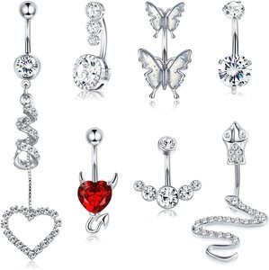 Nuovi <span class=keywords><strong>Piercing</strong></span> all'<span class=keywords><strong>Ombelico</strong></span> Gaby con Motivo a Cuore e <span class=keywords><strong>Serpente</strong></span> in Acciaio Inox Placcato Argento, Gioielli per <span class=keywords><strong>Piercing</strong></span> all'Ingrosso - Product Image 6