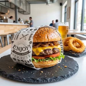 Papier ciré pour emballer les poulets frits, résistant à l'huile et à l'eau, de qualité alimentaire, avec logo personnalisé, pour la restauration rapide, les hamburgers - Product Image 1