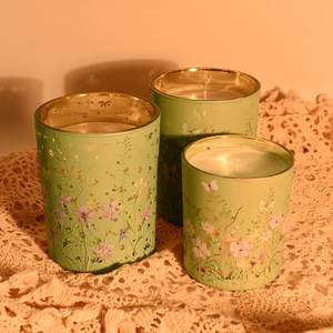 Green Floral Scented <b>Candle</b> Cylinder Vintage Style Home Decor <b>Gift</b> Item - Product Image 2