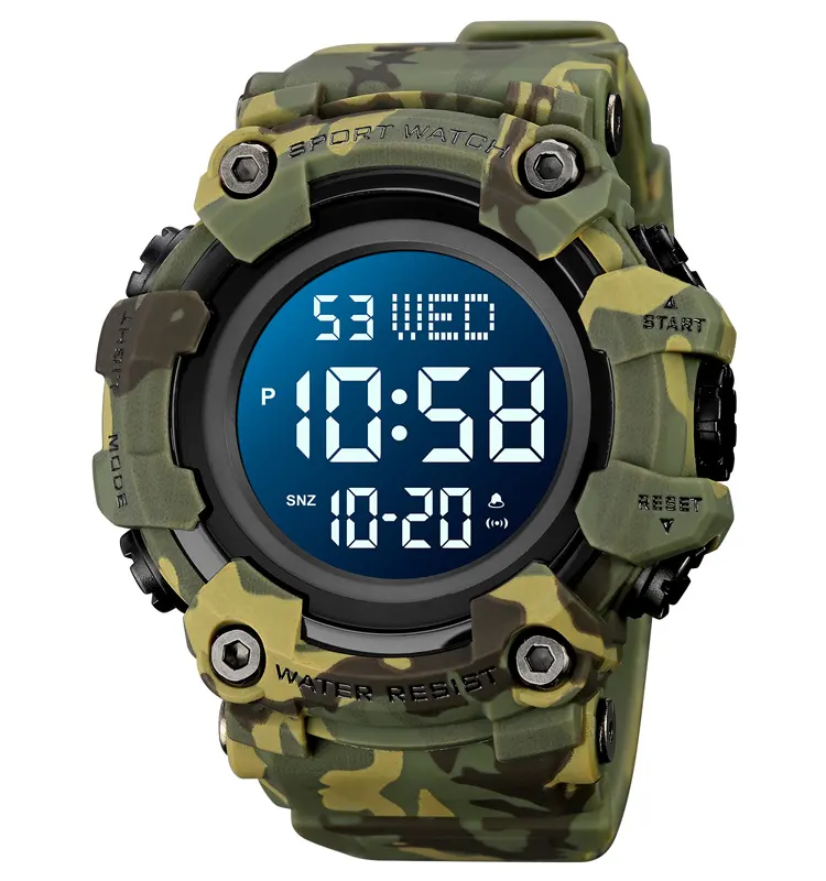 1968 camouflage army green waterproof reloj Dual Time sport led digital watch