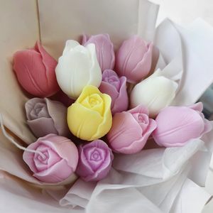 In Trend 3D Tulip Flowers White Eco-Friendly Silicone <b>Mold</b> Dishwasher Safe Homemade Soap Soy Wax <b>Candles</b> Custom Logo Stocked - Product Image 4