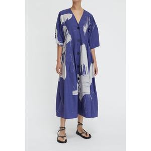 Customized <b>Ink</b> Wash Printed Short Sleeved Autumn Dress With Button Pockets - Product Image 1