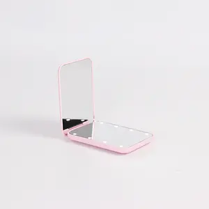 사용자 정의 1X/2X 배율 귀여운 LED 라이트 포켓 지갑 휴대용 접이식 소형 미니 메이크업 거울
