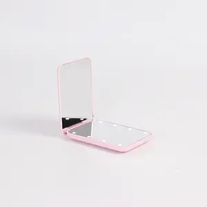 Handheld Mirrors Custom 1X/2X Magnification Cute LED Light Pocket Purse Hand Held Portable Folding Small Mini Makeup Mirror