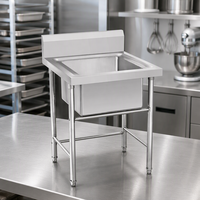 Évier commercial en acier inoxydable à cuve unique avec crédence, autonome, pour cuisine professionnelle et équipement de restauration