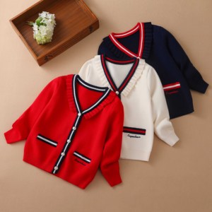 E2WOO Nouveauté Printemps Automne Pull pour Fille à Manches Longues, Cardigan à Boutons pour Filles de 3 à 12 Ans - Product Image 2