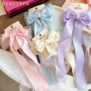 Jepit Rambut Pita Manis Panjang 15cm Warna Permen, Jepit Rambut Besar Bahan Kain Model Duckbill untuk Anak Perempuan, Aksesoris Rambut Putri - Product Image 1