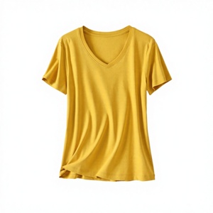 เสื้อยืดคอวีผ้าฝ้ายแขนสั้นสำหรับผู้หญิง สไตล์ลำลอง พิมพ์โลโก้ได้ - Product Image 2