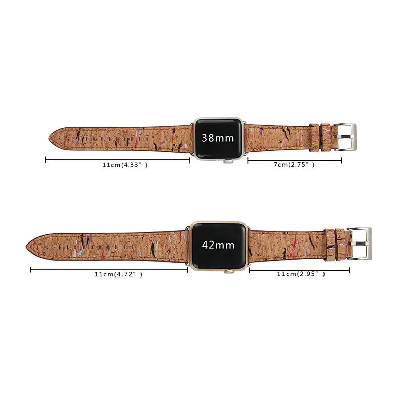 Wholesale Custom Fashion Wood Grain Design Elastic for Apple iWatch Series Band Newest Soft Genuine Leather Smart Watch 38/42mm