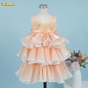 Menina vestido liso flores em torno do pescoço OEM ODM crianças smocked vestido de bebê smocked menina vestido crianças roupas atacado-DR3800