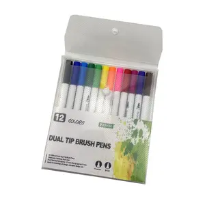 Set de stylos pinceaux à double pointe Marqueurs d'art aquarelle Logo personnalisé 0.4mm Stylo à doublure fine