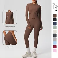 Ensemble de Sport et Yoga Huit Pièces Brossé Double Face pour Femme, Respirant, Couleur Unie, Coupe Ajustée