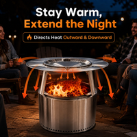 Brasero à bois sans fumée avec déflecteur de chaleur en acier inoxydable et couvercle pare-étincelles pour patio, jardin, camping, feu de camp