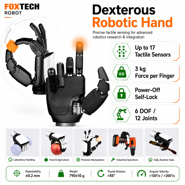 Foxtechrobot RH56E2 Series Industrial Robotic Hand Biomimetic Hand Joint Five Finger Dexterous Hand with 6DOF