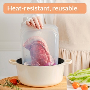 Food Grade Transparent Silicone Rectangle Self-Sealing Fresh-Keeping Bag <b>Microwave</b> Seal 1600ml/1200ml Capacity Freezer <b>Storage</b> - Product Image 4