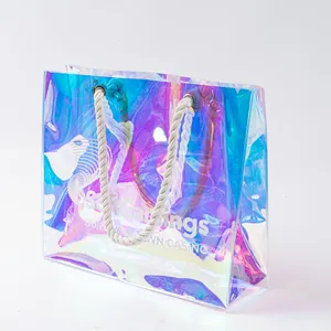 하이 퀄리티 사용자 정의 패션 핑크 가방 두꺼운 면 손잡이 투명 pvc 방수 토트 쇼핑백 비치 가방