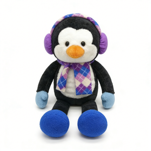 Juguete de Peluche de Pingüino Personalizado con Bufanda y Orejeras para Invierno, Pingüino de Peluche con Atuendo Invernal Morado y Azul para la Temporada de Frío - Product Image 4