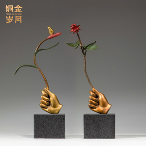 Escultura de Rosas en Cobre y Oro, Flor en Rama, Decoración Artística para Sala de Estar, Regalo para el Día de San Valentín - Product Image 2