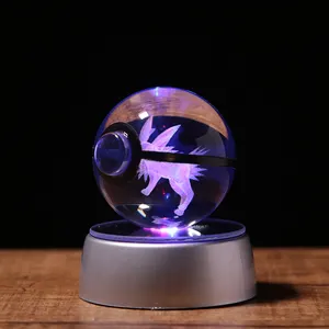 Mewtwo Pokeball 3D LED Crystal Ball Night Light 50/60/80mm Lamp Home Decor Gifts