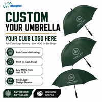Parapluie de golf 30/32 pouces avec logo personnalisé, poignée EVA, ouverture automatique, résistant au vent 40 mph, tissu pongé 210T, fibre de verre, cadeau sportif