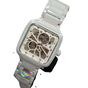 Nouvelle montre mécanique classique élégante, bracelet en céramique blanche de 20 mm, mouvement automatique creux, cadran à aiguilles, montre pour homme - Product Image 3
