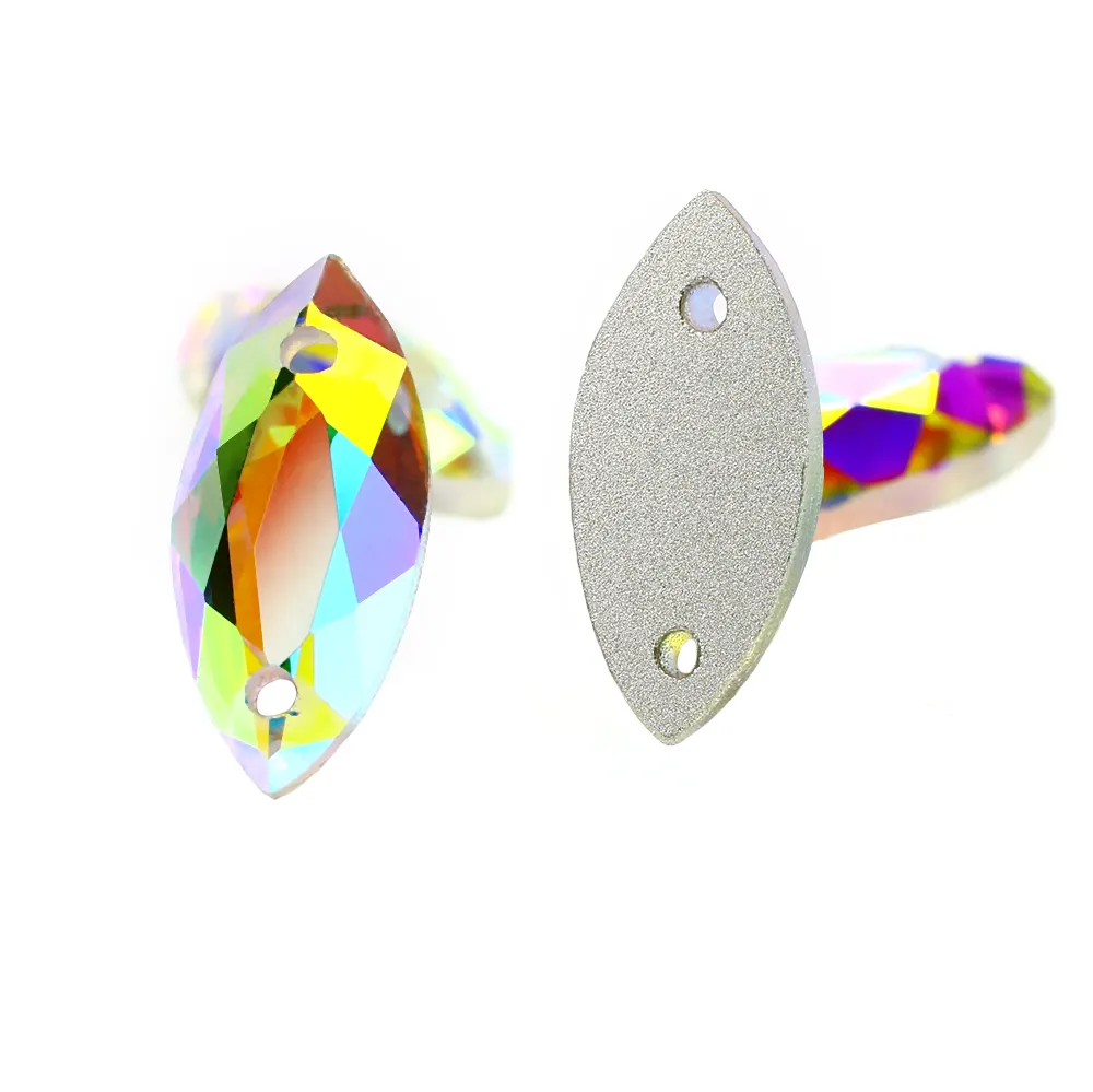 Strass en cristal à dos plat, vente en gros de perles en forme de voile avec 2 trous, en verre de 18*9mm, pour la fabrication de vêtements