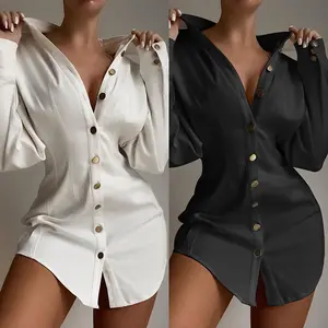 Hot Sale 2022 Lente Blouses Elegante Vrouwen Sexy Slanke Polo Hals Dames Cardigan Single Breasted Shirt Jurken Blanco Vrouwelijke Top