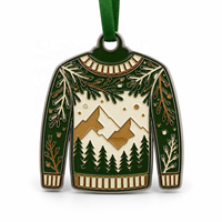 En gros, Ornement de Noël en forme de pull, motif arbre à feuilles persistantes et cloches de montagne, style tricoté, en métal argenté et émail, personnalisable, pour cadeau