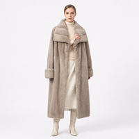 Manteau long en vison véritable bleu argenté pour femme, col à revers, coupe décontractée, coupe-vent, écologique, fermeture à boutons-pression, teint uni