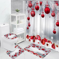 Noël 4 pièces rideau de douche boule père noël cadeau hiver pin aiguilles maison salle de bain décor ensemble