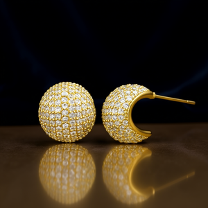 Pendientes de Bola de Oro Blanco E4783 con Microincrustaciones de Cristal y Diamantes de Imitación, Joyería de Lujo para Mujer para Uso Diario - Product Image 2
