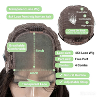 Wig Rambut Asli Deep Wave 4x4 Lace Closure Stok Besar, Kepadatan 210% Warna Hitam Alami Burgundy, Wig Keriting Bob Rambut Asli untuk Wanita