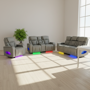 Modern Chesterfield Eco-Leather Extendable Power Reclining <b>Sofa</b> Set LED Lights Storage Sponge Filled Metal <b>Legs</b> <b>for</b> Living Room - Product Image 3