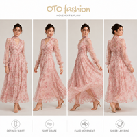 Robe décontractée ample à manches longues et col en V pour femmes, fabrication sur mesure OEM ODM, fabricant de vêtements à marque privée, faible MOQ
