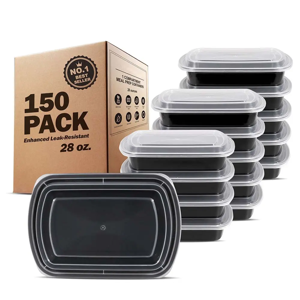 BPA Free Meal Prep Disposable Black PP Plastic Food Storage Container Box With Lids For Food