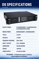 Amplificateur de subwoofer à commutation de classe TD EAET 2 canaux 2350W*2 8 Ohm Métal FP14000 avec /Wi-Fi