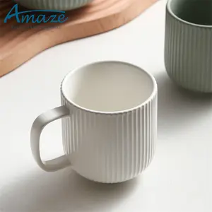 Taza de cerámica con mango, superficie en relieve mate de estilo nórdico, redonda, personalizada, color blanco café, Popular