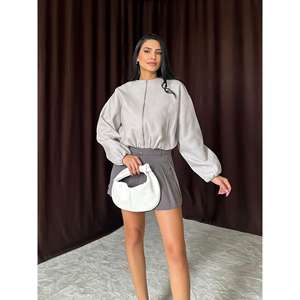 Chaqueta Bomber Gris Claro para Mujer, Manga Larga, Tejida, Estilo Otoñal - Product Image 4