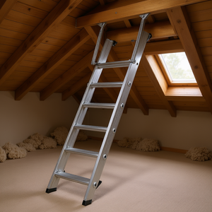 Escalera para Ático Plegable de Aluminio, Ligera y Portátil, de 9.5'-12' con Capacidad para 350 Libras, Multiusos para Garaje y Cobertizo - Product Image 2