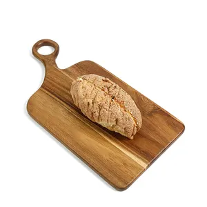 Natural Large Rectangle Acacia Wooden Cutting Board Irregular Chopping Block Charcuterie Cheese Serving Board With Handle