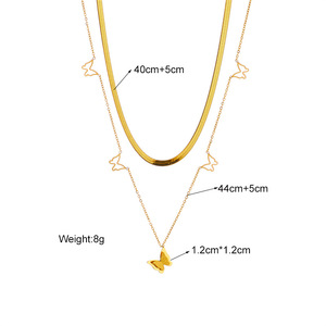 European American Style Double Layer Butterfly Clavicle <b>Chain</b> Gold <b>Titanium</b> Steel Necklace Gift - Product Image 4