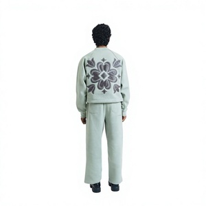 Ensemble sweat-shirt et pantalon de survêtement à jambes larges vert menthe brodé pour homme – Survêtement en molleton graphique streetwear décontracté de qualité supérieure - Product Image 1