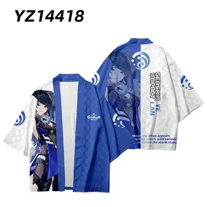 2025 estate Anime <span class=keywords><strong>Cos</strong></span> originale dio Genshin capo con orchidea notturna Cardigan cuore corallo Kimono piuma maglione - Product Image 4