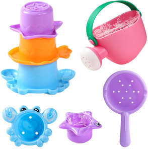 Juguete de Baño para Niños de 2 a 4 Años, 5 Piezas, Vasos Apilables Arcoíris, Regadera, Formas de Animales Marinos, Plástico, Pequeño, Unisex, Regalo, <span class=keywords><strong>Arena</strong></span> - Product Image 1
