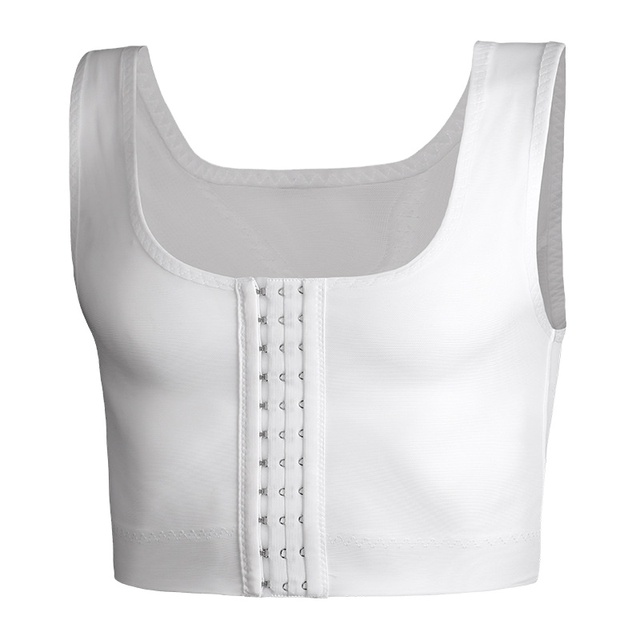 CF 8301 Transgender Tomboy Zip up Stripe Mesh Breathable Elastic Chest Binder Compression Bra