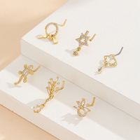 Anting Hidung Bentuk Hati Berlapis Emas 18K Tembaga Zirkon Set Perhiasan Tubuh Wanita Trendi untuk Pesta Pernikahan Berbagai Model
