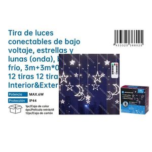 Low Curtain String <b>Lights</b> 3M+3M*0.6M Connectable Stars Moon Indoor Outdoor IP44 6W - Product Image 2