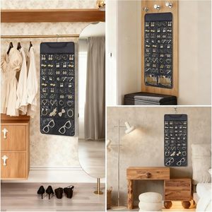 Organisateur de bijoux suspendu à 88 poches, rangement double face pour boucles d'oreilles, pliable, anti-poussière, noir, pour voyage - Product Image 5