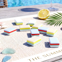 Tuiles de Mahjong Personnalisées de Luxe Thème Plage Flamant Rose Bleu Clair 160 Pièces en Acrylique Écologique Durable avec Tapis Lotus Blanc Mahjong Américain