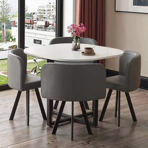 Modern Square Dining <strong>Table</strong> <strong>Set</strong> Custom Kitchen Furniture with Gray PVC Leather <strong>Chairs</strong> <strong>MDF</strong> Wood Style <strong>Dinning</strong> <strong>Table</strong> - Product Image 1